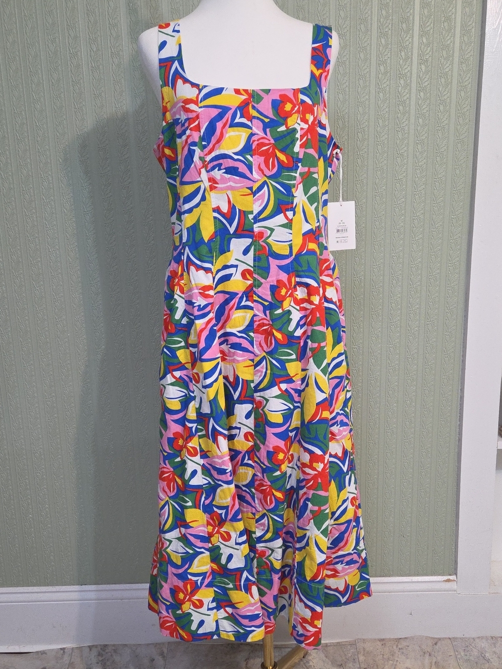 Womens Multicolor Floral Cotton Sundress Colorful Vibrant Fun Flowy